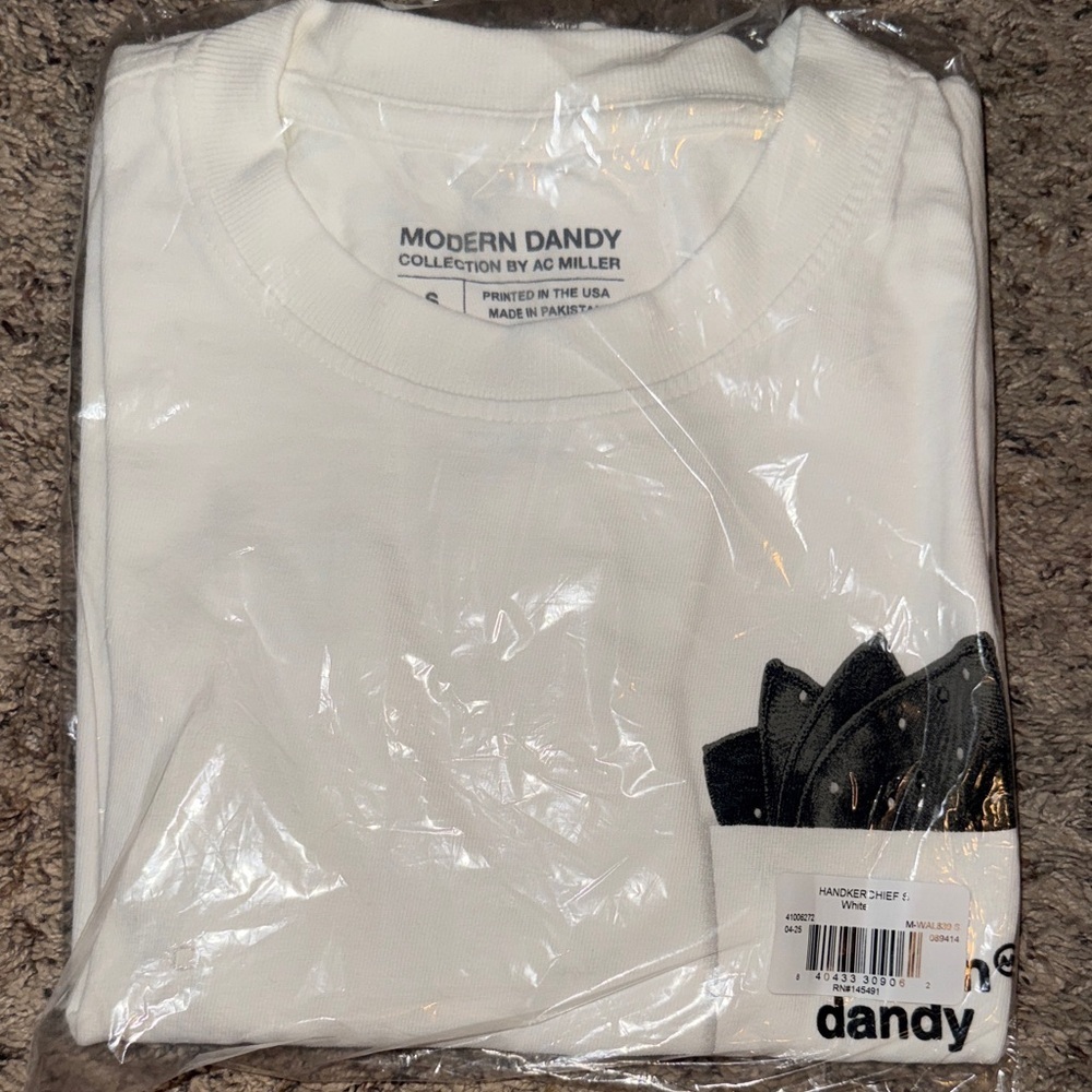 100% cotton White Men's Shirt w/ black logo. Nice thickness. Not see thru